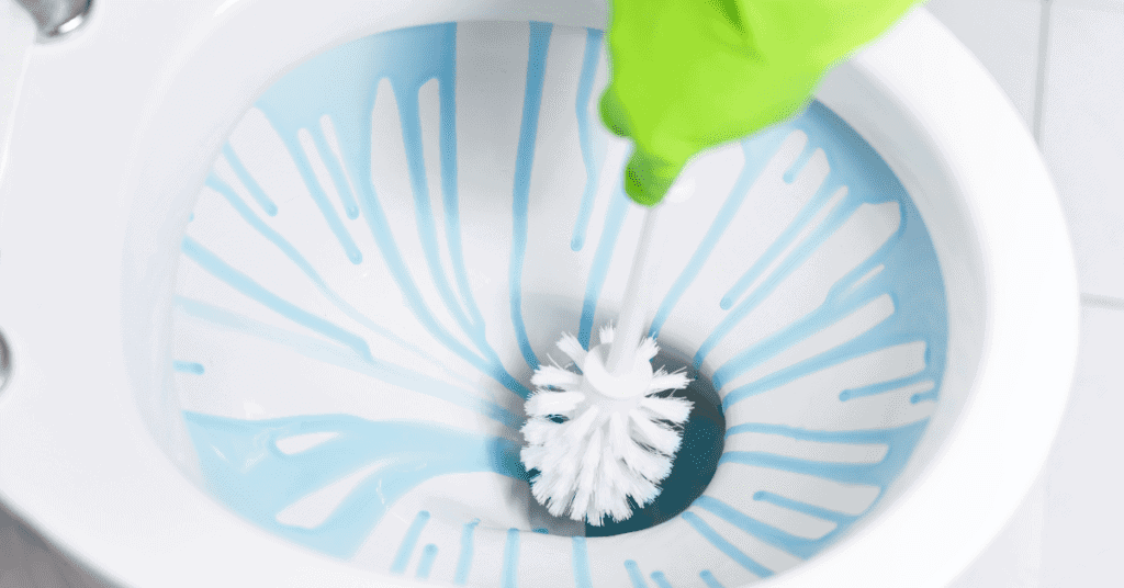 scrubbing toilet