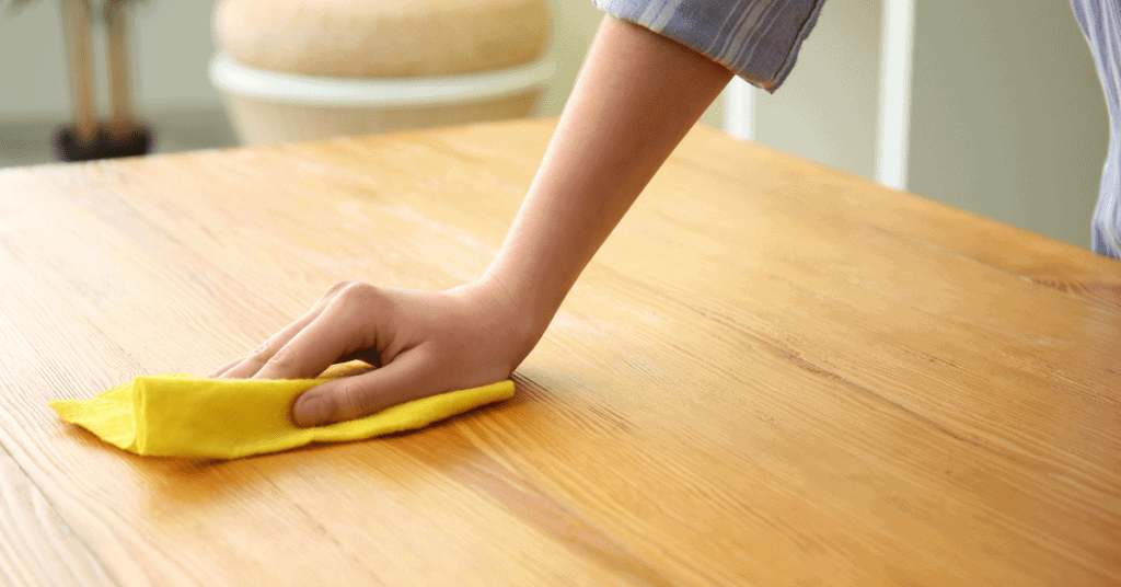 dusting the table
